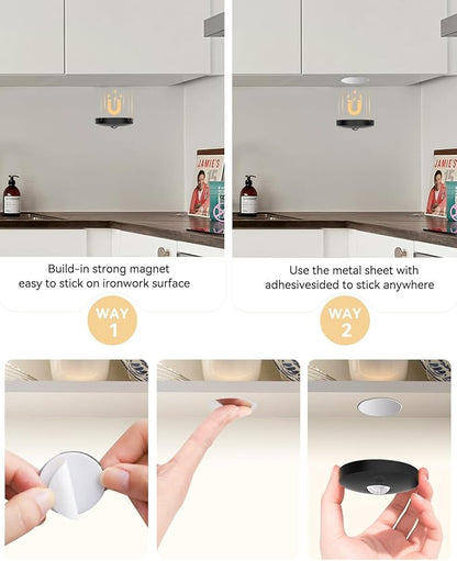Rechargeable Puck Lights (6Pcs) with Remote, 1500mAh Battery, Dimmer & Timer, Wireless Led Stick on Lights for Bedroom, Kitchen