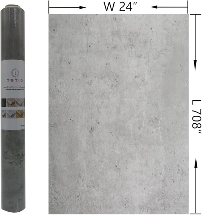 TOTIO Wide Grey Concrete Wallpaper Peel Stick 24x708inch Matte Thicken Waterproof Adhesive Gray Cement Textured Contact Paper Vinyl Wall Paper Rolls for Stores Rental Houses Modern Industrial Style