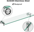 Glass Shelves for Bathroom,20-Inch Chrome Polished Floating Bathroom Shelf Stainless Steel Tempered Glass Shelf Modern Shelves Wall Mounted