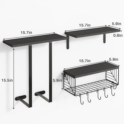 Fixwal Bathroom Floating Shelves Over Toilet Wall Shelves Set with Towel Storage Rack for Bathroom Organization & Wall Decor(Black)