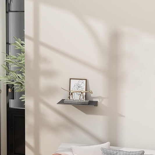 Danpoo Small Floating Shelf for Wall Storage, Mini Display Shelf for Collectibles, Metal Wall Shelf for Bathroom/Living Room/Kitchen/Bedroom(Grey, 8")