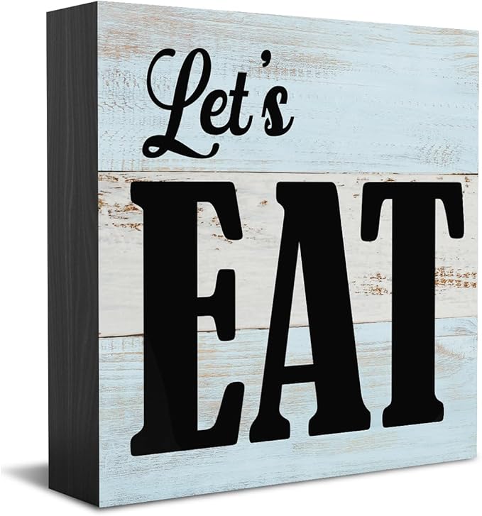 Kitchen Decor Desk Decor Wooden Box Sign Funny Housewarming Gift Rustic Black Wood Block Plaque Box Sign for Home Farmhouse Office Restaurant Kitchen Dining Room Shelf Table Decoration Let's Eat Sign