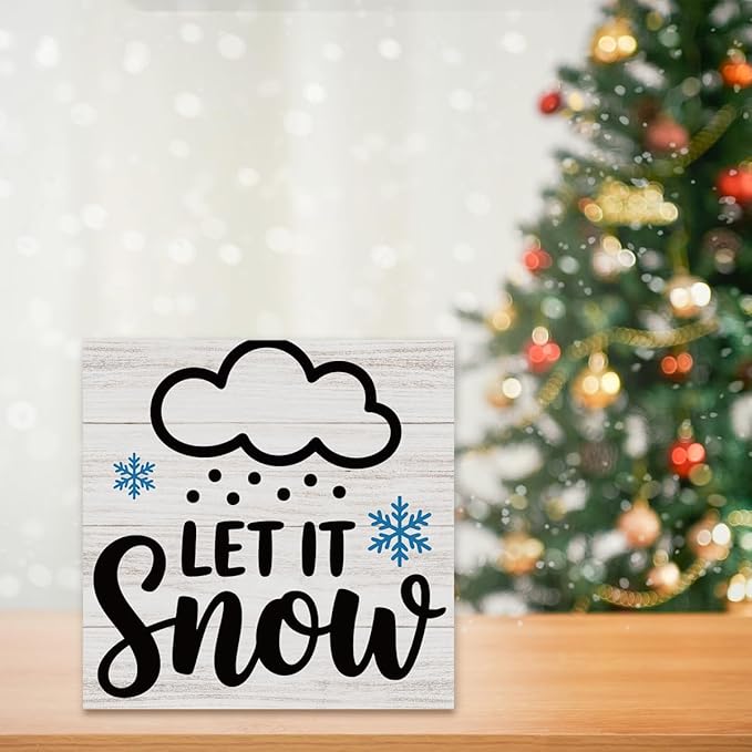 Christmas Decor Christmas Sign Decorations for Home Let It Snow Sign for Home Office Desk Table Cubicle Shelf Xmas Desk Accessories 5 x 5 inch