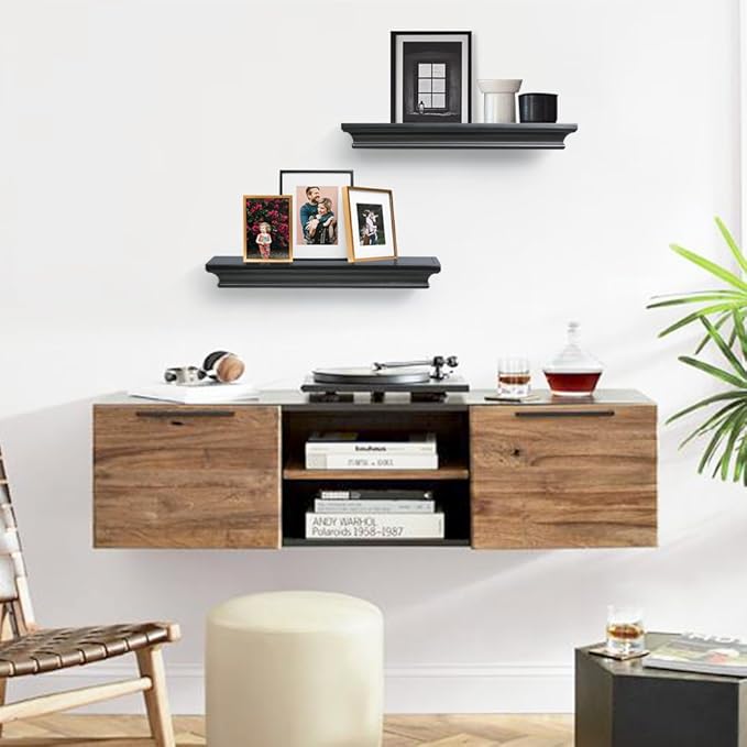 AHDECOR Black Floating Shelves, Modern Wall-Mounted Shelves for Home Decor and Storage in Bedroom, Kitchen, Livingroom and Office, Set of 2
