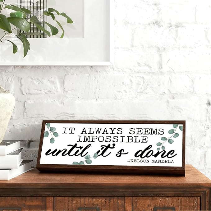 It Always Seems Impossible Until It's Done Sign, Inspirational Signs Decor, Motivation Wood Sign for Office Decor, Workplace Decors Tabletop, Fitness Room Shelf Decoration