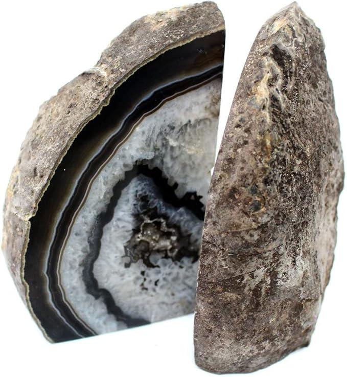 JIC Gem Geode Bookends Large Black Crystal Bookends Decorative Heavy Duty Agate Book Ends for Shelves 1 Pair 4 to 6 LBS with Rubber Bumpers