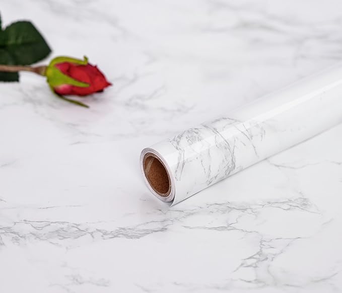 practicalWs Marble Wallpaper Granite White and Grey Paper Roll 23.6
