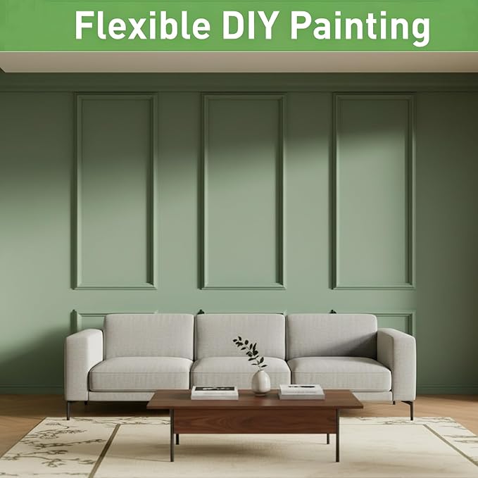 Peel and Stick Wall Molding, 6 Frame Pre-Cut Wainscoting Panels, Upgraded 1.37" Width, Ready-to-Assemble Molding Trim Decor for Living Room Bedroom Hallway Kitchen Island