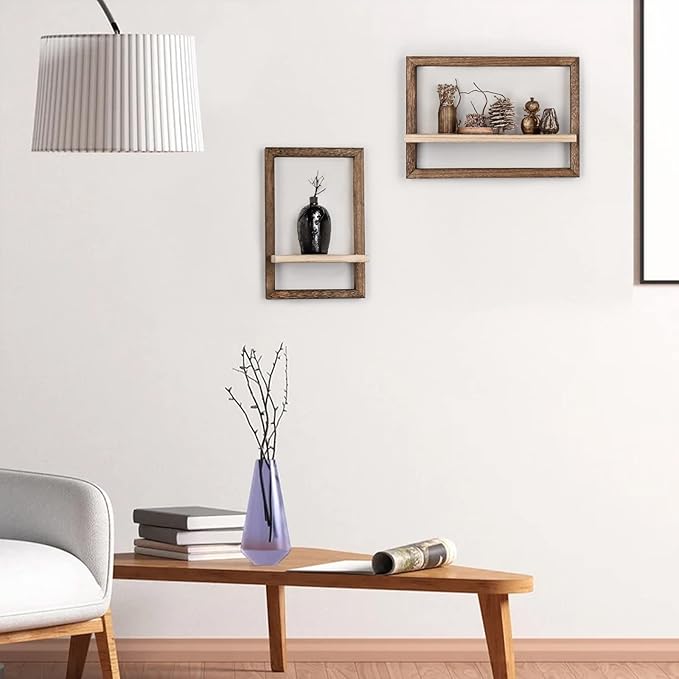 idee-home Floating Shelves for Wall, Rustic Square Hanging Floating Shelves Set of 4 Wood, Wall Decor Mounted Bathroom, Living Room, Kitchen Storage