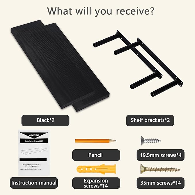 Vervida® 24 Inch Floating Shelves | Extra Deep & Thick Heavy-Duty Wall Storage for Bedroom/Living Room | Stylish Modern Design, Easy Install, Hidden Bracket Shelves (2 Pack)