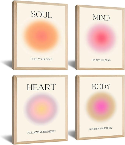 Framed 4 colorful abstract halo posters angel number positive energy inspirational language inspirational wall art bedroom girls room pink decoration living room bedroom apartment hotel The Modern Concise Style dormitory 12x16inchX4