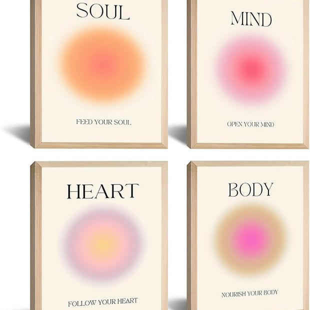 Framed 4 colorful abstract halo posters angel number positive energy inspirational language inspirational wall art bedroom girls room pink decoration living room bedroom apartment hotel The Modern Concise Style dormitory 12x16inchX4