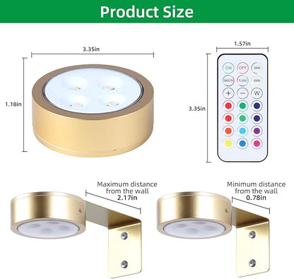 4 Pack Wireless Picture Lights for Wall, Magnetic Gold Picture Light Battery Operated with Remote, Dimmable Painting Light for Art Display, RGB Rechargeable Wall Lights for Photo Frame Gallery