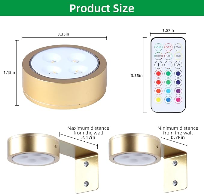 4 Pack Wireless Picture Lights for Wall, Magnetic Gold Picture Light Battery Operated with Remote, Dimmable Painting Light for Art Display, RGB Rechargeable Wall Lights for Photo Frame Gallery