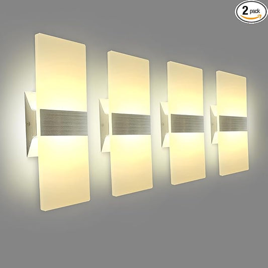 KICAAO Modern Wall Sconces, Led Wall Light 10w, Wall Sconce Up Downlight, Hardwired Acrylic Wall Light Lighting, Suitable for Living Room Corridor Bedside (Warm White 2700K 4Pack)