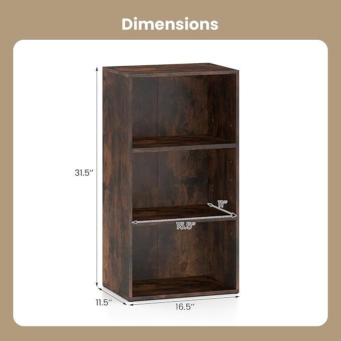 Giantex 3 Tier Bookcases Set of 2, 31.5" Bookshelf Cube Storage Organizer, Open Storage Cabinet Multi-Functional Home Office Bedroom Furniture Display Bookcases, Rustic Brown