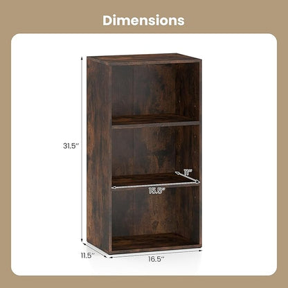 Giantex 3 Tier Bookcases Set of 2, 31.5" Bookshelf Cube Storage Organizer, Open Storage Cabinet Multi-Functional Home Office Bedroom Furniture Display Bookcases, Rustic Brown