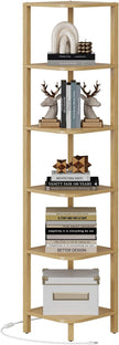 TUTOTAK Corner Shelf with LED Light, 6-Tier Corner Bookshelf for Small Space, Narrow Display Corner Shelf Stand with Storage Rack, for Living Room, Bedroom, Natural BS08BN006L