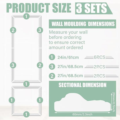 3 Sets Peel and Stick Pre-Cut Wall Molding Kit Wainscot Wall Panel Premade Wainscoting Panels for Interior Molded Home Moulding Decoration(Fashion)