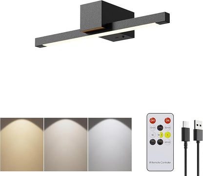 Picture Lights for Wall,Battery Operated Art Light,12in Gallery Light for Paintings,3CCT Dimmable,Metal Finish Recharging Battery Wall Light with Remote Control for Pictures Display(Black)