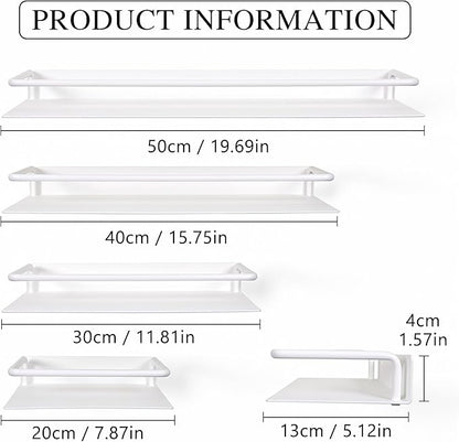 Metal Wall Shelf, Metal Floating Shelf, Black Floating Shelf, Small Shelf for Wall, Display Shelves for Bathroom Bedroom Kitchen (White, 16Inch)