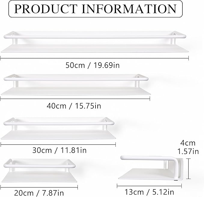 Small Shelf for Wall, Small Floating Shelf, Black Wall Shelves, Metal Bathroom Shelves, Metal Floating Shelves for Bathroom Bedroom Kitchen (White, 8Inch)
