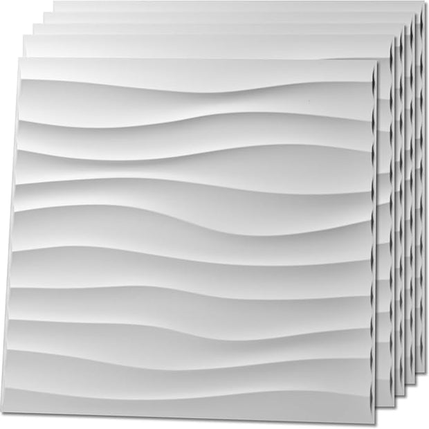 Art3d 12 Pack 3D Wave Design Wall panels 19.7"x19.7" PVC Panel for Interior Wall Decor Living Room, Office, TV Background, White