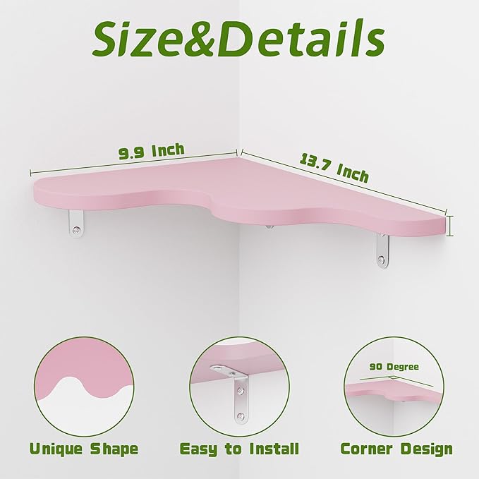 Cute Cloud Shelves, Wavy Floating Corner Shelf, Cute Corner Wall Shelves for Nursery Decor, Cloud Shelf for Bedroom,Living Room,Bathroom&Home Decor,Pink