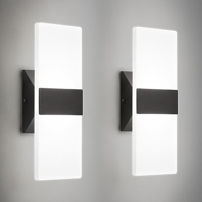 Wall Sconces Set of Two,Modern Black LED Wall Lights,12W 2700K-5000K Adjustable,Hardwired Acrylic Sconces Wall Decor Set of 2,Dimmable Wall Mount Light for Living Room Bedroom Hallway,ETL