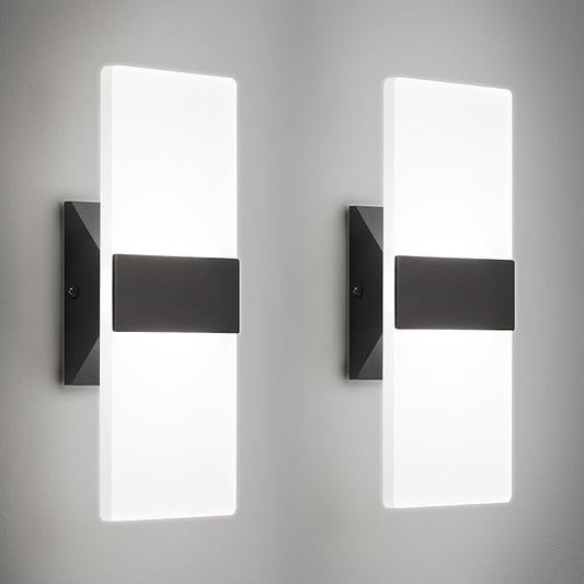 Wall Sconces Set of Two,Modern Black LED Wall Lights,12W 2700K-5000K Adjustable,Hardwired Acrylic Sconces Wall Decor Set of 2,Dimmable Wall Mount Light for Living Room Bedroom Hallway,ETL