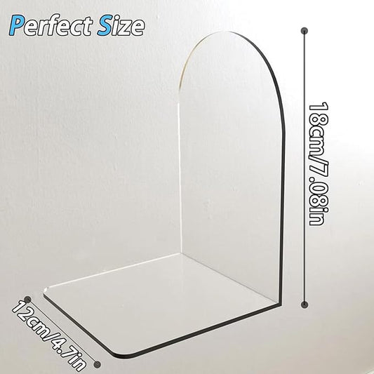 MerryNine Clear Book Ends 4pcs, Arch Acrylic Bookends for Shelves, Non-Slip Bookend Decorative for Heavy Duty Books, Books Holder Stopper for Kids, Book Shelf Organizer for Office Home School