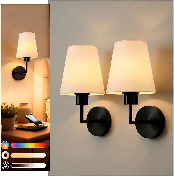 DORESshop Battery Operated Wall Sconce Set of 2, Wall Light Wireless Easy to Install, Dimmable and Adjustable Sconces Wall Decor, Rechargeable Wall Lamp for Bedroom, Living Room, Black 13.8in