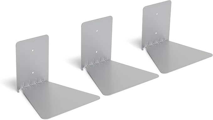 Umbra Conceal, Sturdy Metal Floating Bookshelf for Wall, Silver, Large, Set of 3