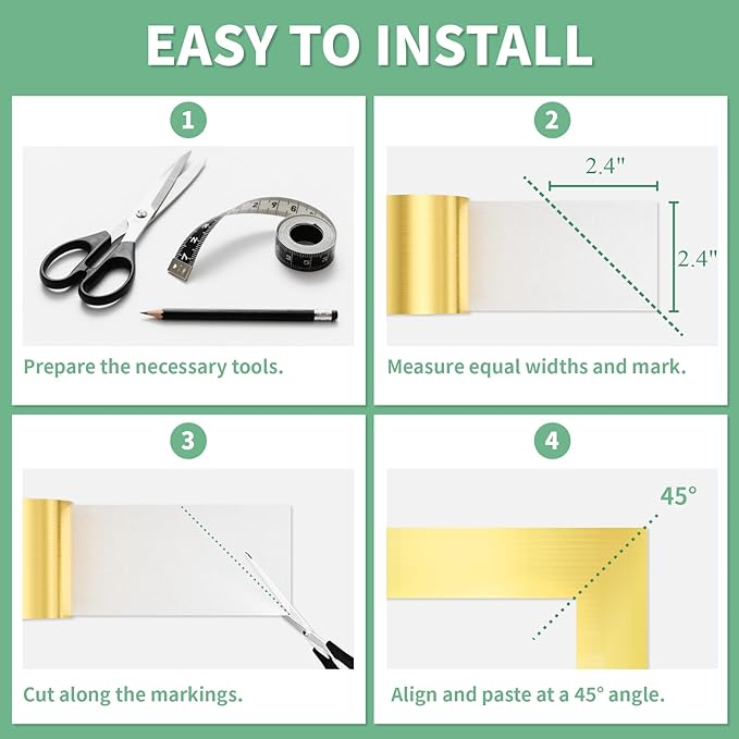 Peel and Stick Wallpaper Borders 390” x 2.36” Self Adhesive Mirror Frame Border Brushed DIY for Kitchen Bathroom Mirror Removal Border Sticker Wall Decor Cover 6.4 Sq.Ft, Brushed Golden