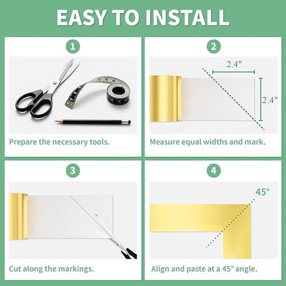Peel and Stick Wallpaper Borders 390” x 2.36” Self Adhesive Mirror Frame Border Brushed DIY for Kitchen Bathroom Mirror Removal Border Sticker Wall Decor Cover 6.4 Sq.Ft, Brushed Golden