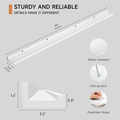 Fun Memories Picture Ledge Shelf, 60 Inch Floating Shelves Set of 2, Large Nursery Book Shelves for Toys Storage, Kids Bookshelf Wall Mounted for Wall Decor Books Photo Frames, White