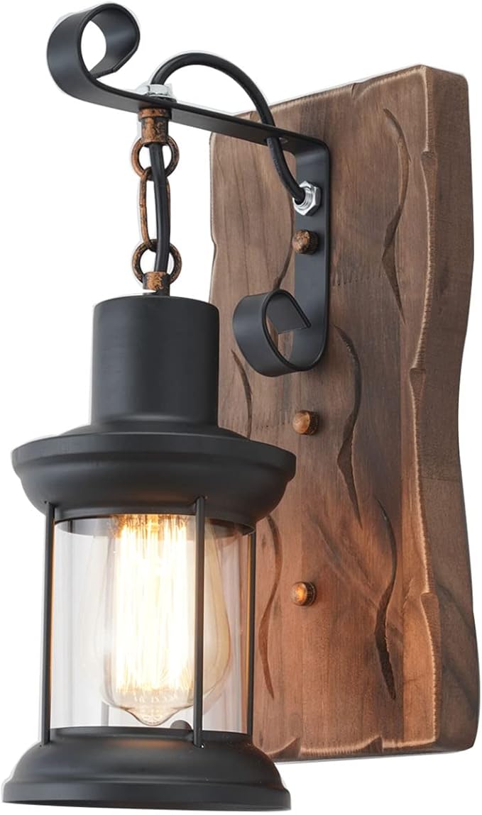 Vintage Industrial Wall Sconce, Rustic Light Fixtures Wood Metal Farmhouse Indoor Black Wall Sconce Fixture for Dining Room, Hallway, Hotel, bar, Porch Corridor Decorate
