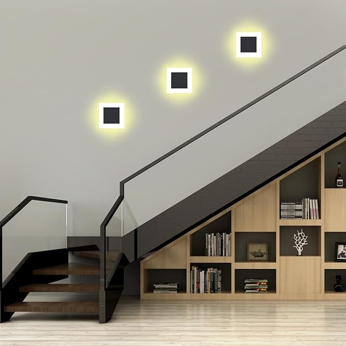 Kawell 10W Square Acrylic LED Wall Sconce Non-Dimmable Hardwired Black Wall Light Fixture for Bedroom, Living Room, Hallway Indoor Lighting, 4500K