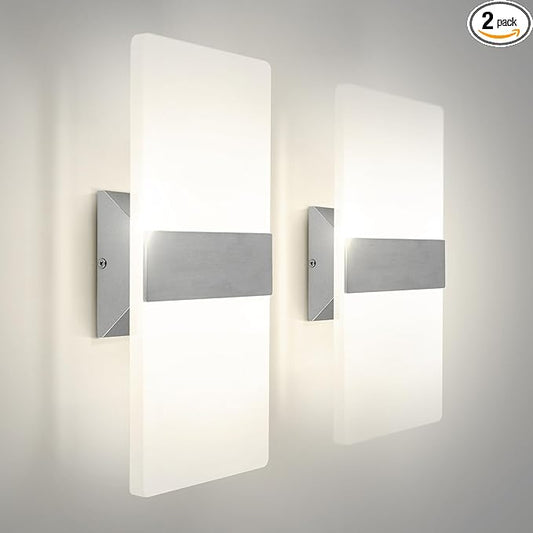 ASD LED Indoor Wall Mount Light Fixture - 14 Inch 24W Modern Interior Brushed Nickel Dimmable Wall Sconce Light - ETL 2700K-5000K Adjustable - Hallway, Bedroom LED Wall Lights, Pack of 2