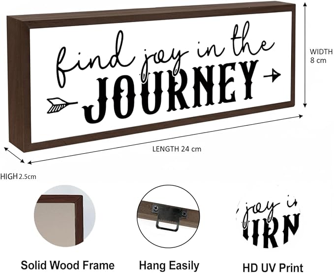 Inspirational Wood Sign, Vintage Wall Decor, Modern Farmhouse Home Decor for Table Shelf, Bedroom Wall Decoration, Decorative Wooden Signs, Find Joy In the Journey Sign 17.8x4x1.2 inches