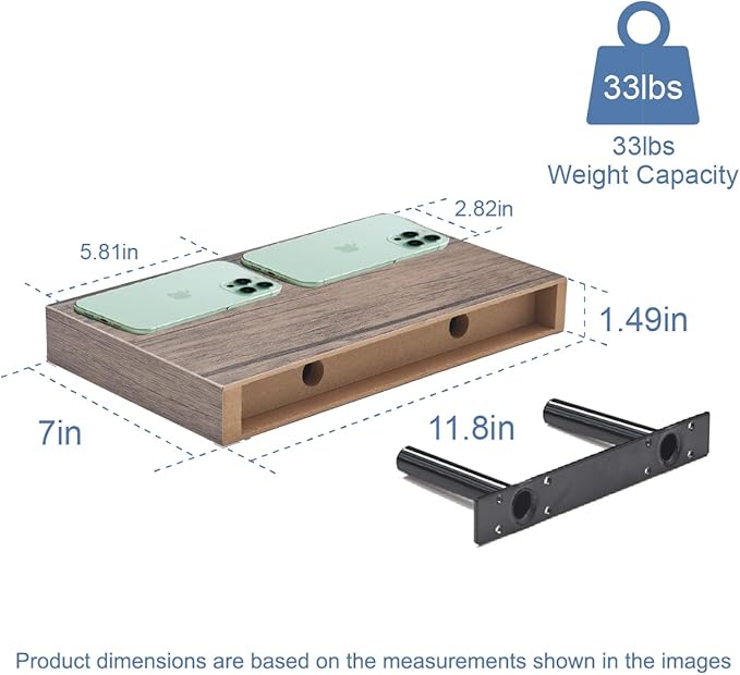 Floating Shelves for Wall, Bathroom Shelves Over Toilet, Wall Shelves & Book Shelf, Hanging Shelf, Modern Wooden Wall-Mounted Samll Floating Shelves, 12x7x1.5 in (Smoke-Gray, Set of 2)