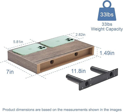 Floating Shelves for Wall, Bathroom Shelves Over Toilet, Wall Shelves & Book Shelf, Hanging Shelf, Modern Wooden Wall-Mounted Small Floating Shelves, 12x7x1.5 in (Smoke Gray, Set of 4)