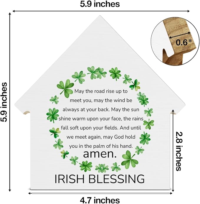 Irish Blessing Decor, St. Patrick's Day Decorations, Irish Gifts, Shamrock House Shaped Wood Block Sign, Home Decor for Desk Table Shelf, St Patricks Day Decorations