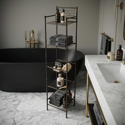 Bath Bliss 5 Tier Storage Shelf | 13"x 11.6"x 54.5" | Freestanding | Bathroom Storage | Rust Resistant | Easy Assemble | Oil Rubbed Bronze
