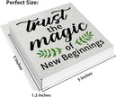 Inspirational Desk Decor New Beginnings Gift for Women Men, Rustic Trust the Magic of New Beginnings Wooden Sign Decorations for Home Office Desk Shelf Table 5 x 5 Inches