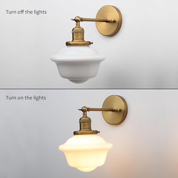 Pathson Vintage Wall Sconce Lamp with Milk White Glass Shade, Hardwired Bathroom Wall Vanity Lighting for Living Room Bedroom Kitchen