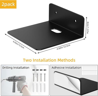 Small Floating Shelves for Wall, 5 Inch Metal Wall Shelves - Adhesive Installation, Display Ledges Set of 2, Perfect for Echo, Cameras, Mini Decor, Funkos, Figurines (Black)