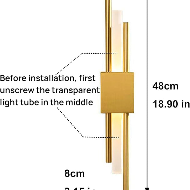 Modern Golden LED Wall Sconce, Geometric Metal and Acrylic Vertical Wall Lamp, Minimalist LED Light for Bedroom, Living Room, Hallway – 8 W, 48 cm, 3 Light Shades (Gold-Left)