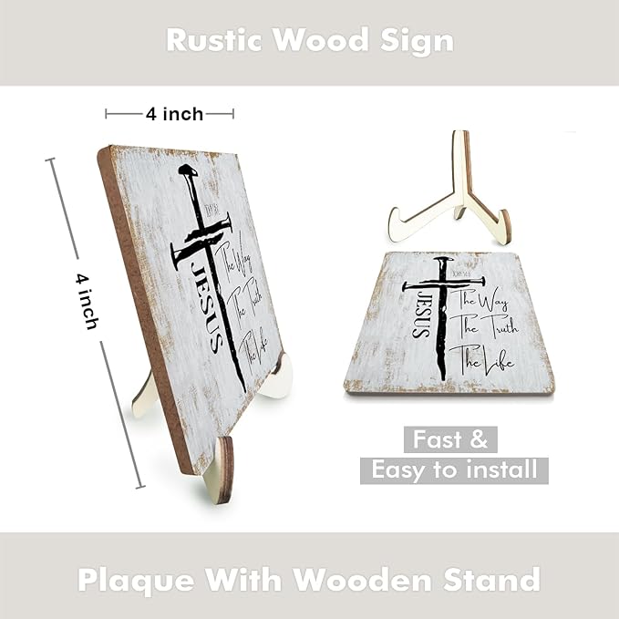 Inspirational Sign Rustic Desk Decor Decorative Christian Gifts Religious Bible Verse Motivational Decoration for Home Living Room Restaurant Office Table Shelf Tiered Tray Plaque with Wood Stand
