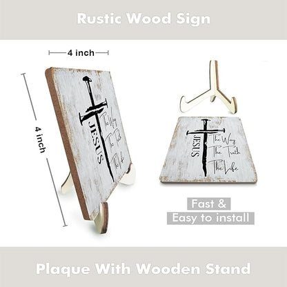 Inspirational Sign Rustic Desk Decor Decorative Christian Gifts Religious Bible Verse Motivational Decoration for Home Living Room Restaurant Office Table Shelf Tiered Tray Plaque with Wood Stand